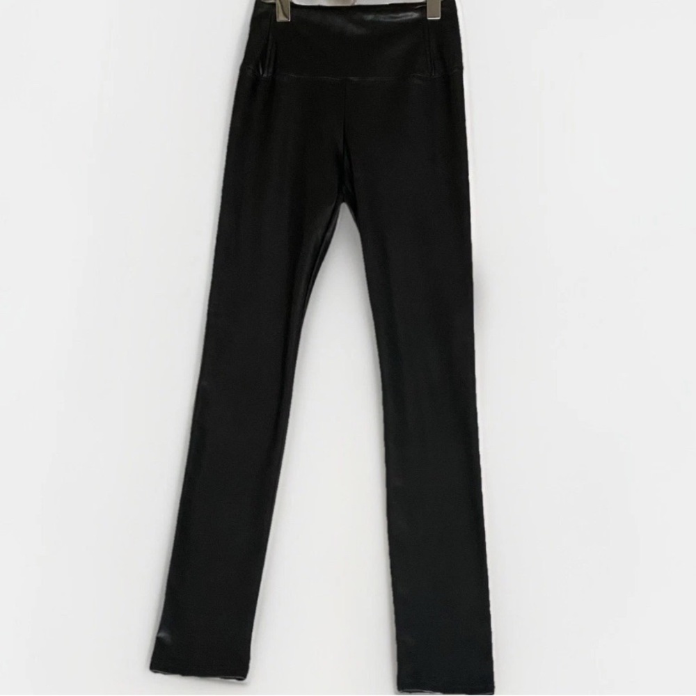 7 For All Mankind Black High Waist Faux Leather Leggings Stretch Bikercore Sz XS